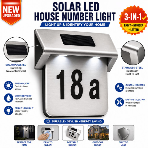 Solar led house number plaque - solar,