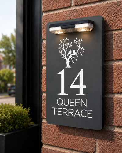 Solar house sign personalised - house,